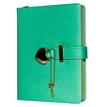 Imagem de Caderno diário com cadeado de coração com chave, diário de couro PU, diário B6 para escrever, 144 folhas de papel pautado, presente para meninas, mulheres (verde)