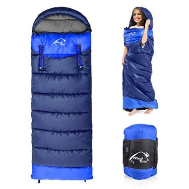 Imagem de Saco de dormir usável de 0 graus para adultos, compacto, leve, para clima frio, para mochila de acampamento de 2 a 3 estações, serve para -15 a 10 °C, mais quente (azul, 1,3 kg, esquerda)