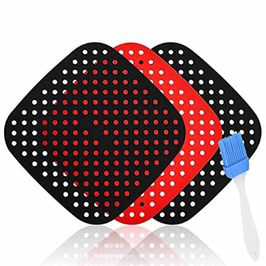 Imagem de scosao Air Fryer Liners de silicone reutilizável, tapete de cesta para fritadeira a ar quadrada de 221 cm, antiaderente, livre de BPA, resistente ao calor, substitua o papel pergaminho para cozinhar no forno, cozinhar a vapor, 21,5 cm