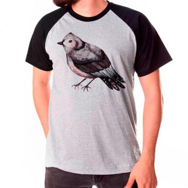 Imagem de Camiseta Masculina Raglan Passaro Passarinho Pintado Preto