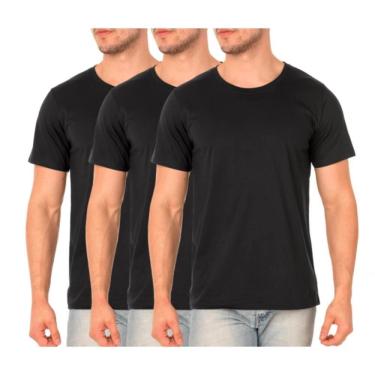 Imagem de Kit 3 Camisetas Algodão Masculinas Lisa Conforto Dia a Dia