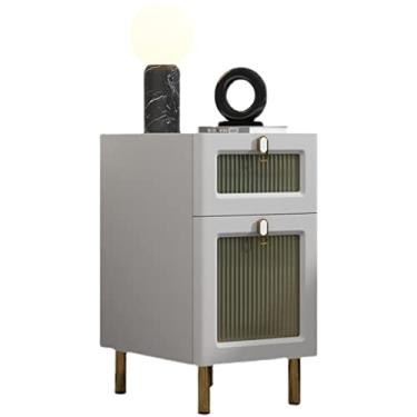 Imagem de Mesas Laterais de Cama Moderna Mesa de Cabeceira Simples Leve Luxo Armário Lateral de Vidro Armário de Cabeceira Madeira Pequeno Sofá Gabinete Mesas de Cabeceira para Quarto (Cor: C)