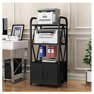 Imagem de Suporte de impressora de chão para impressora de escritório fax máquina de scanner prateleira armário com porta casa suporte de copiadora móvel 55×40×121,5cm (4 pisos) suporte de impressora para mesa (cor: preto)