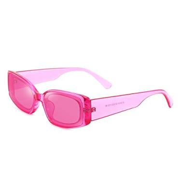 Imagem de Óculos de sol retangulares femininos retrô fashion com proteção UV 400 e armação quadrada Dollger, Transparent Pink, Small