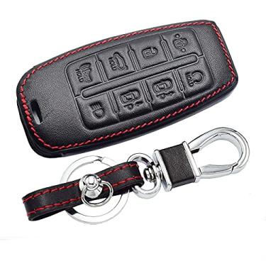 Imagem de CSHU Porta-chaves com capa de chave de carro em couro Porta-chaves com controle remoto inteligente Bolsa para chaves, adequado para Hyundai Genesis G80 GV80 2019 2020,8 botões