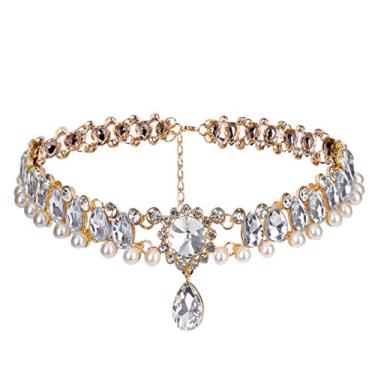 Imagem de Chmier Bohemia Colar de cristal de strass, gargantilha de pérola, joia de casamento, pingente de diamante para noivas para mulheres, Strass Metal