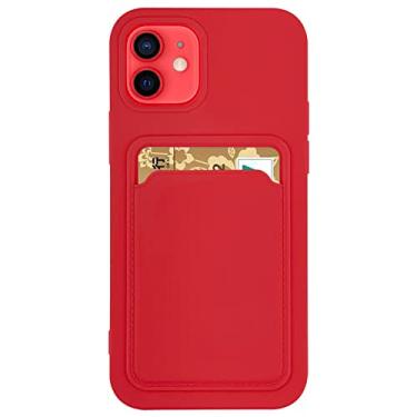 Imagem de Capa de telefone de silicone macio titular do cartão para iphone 13 11 12 14 pro max mini xs xr x 6s 6 8 7 plus se capa de carteira de doces à prova de choque, vermelho, para iphone 13 mini