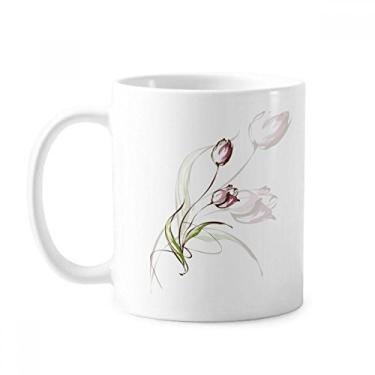 Imagem de Caneca pintada à mão tulipa rosa flor planta caneca cerâmica xícara de porcelana café louça
