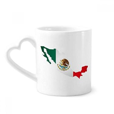 Imagem de Emblema de mapa do México verde vermelho águia comendo cobra caneca café cerâmica copo de coração de vidro