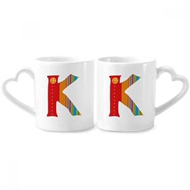 Imagem de K Alfabeto Laranja Frutas Padrão Bonito Casal Porcelana Conjunto de Caneca de Cerâmica Amante Copo Punho de Coração