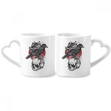 Imagem de Conjunto de canecas de porcelana para casal, totem de esqueleto humano indiano de corvo, coração