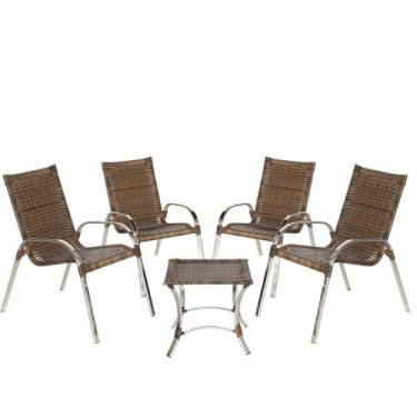 Imagem de Jogo 4 Cadeiras E 1 Mesa Baixa Colômbia Em Fibra E Alumínio Para Área