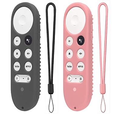 Imagem de Capa de silicone para Chromecast com Google TV 2020 Voice Remote Capa protetora para controle remoto Chromecast 2020 (cinza escuro + rosa)