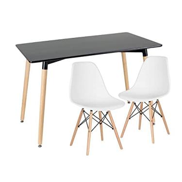 Imagem de Loft7, Kit Mesa de jantar retangular Eames 60 x 120 cm preto + 2 cadeiras Eiffel Dsw Branco
