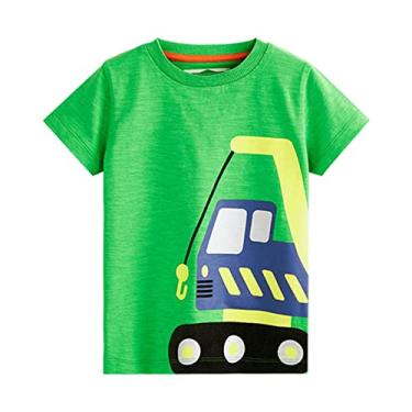 Imagem de Camisetas de manga curta para meninos de algodão casual com estampa de carro grande gola redonda roupas de verão para bebês meninos, Verde, 4-5 Anos