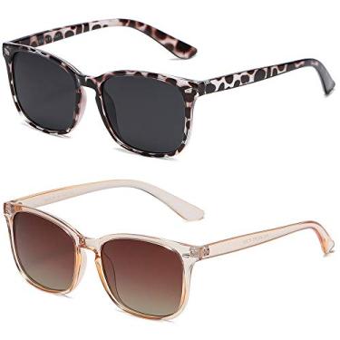 Imagem de DUSHINE Óculos de sol polarizados femininos estilo retrô clássico 100% de proteção UV, Z1 Leopard/Grey+transparent Brown(2 Pack)