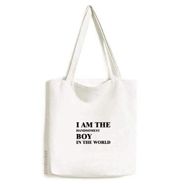 Imagem de I Am The Handsomest Boy Art Deco Gift Fashion Tote Bolsa sacola de compras casual
