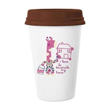 Imagem de Caneca de cerâmica decorativa de girafa rosa com desenho de animal, caneca de café para beber vidro de cerâmica