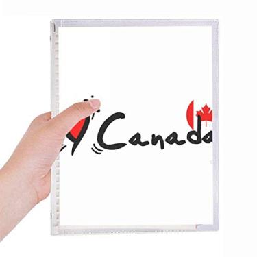 Imagem de Caderno com a palavra "I Love Canad" em formato de coração com folhas soltas e diário recarregável