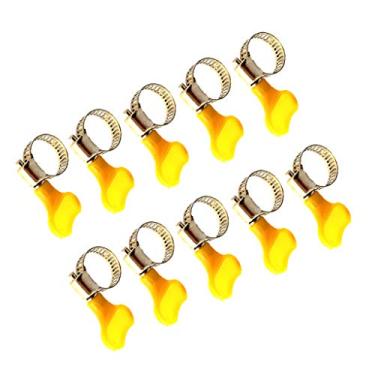 Imagem de Bonarty Braçadeira de mangueira ajustável de aço inoxidável para encanamento de engrenagem sem-fim (pacote com 10) – Prata + Amarelo, 10 – 16 mm