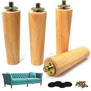 Imagem de Leafvio Pernas para móveis de madeira, pernas redondas de 15 cm, estilo moderno do meio do século, afunilamento revestido de madeira para móveis (conjunto de 4), sofá, mesa, cômoda, cama, armário, banco (revestimento transparente)