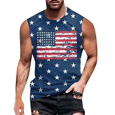 Imagem de Camiseta masculina 4th of July 1776 Muscle Tank Memorial Day Gym sem mangas para treino com bandeira americana, Azul - Bandeira americana, GG