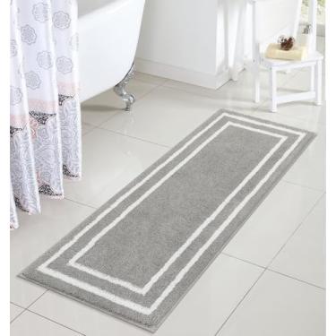 Imagem de Uphome Tapete de corredor de banheiro, 45,7 x 123,7 cm, moderno, cinza claro, longo, antiderrapante, lavável, tapete de banho absorvente de microfibra macia para banheira, chuveiro, piso, pia