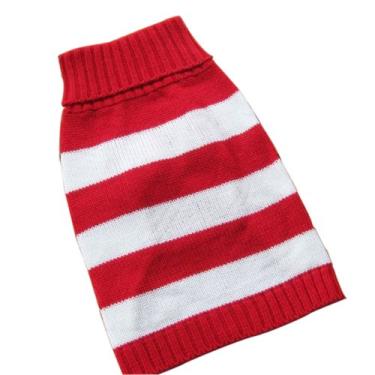 Imagem de (XS, Red & White Stripe) - Tangpan Turtleneck Stripes Roupa para animais de estimacao Sueteres classicos de la para caes
