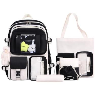 Imagem de HORHEAR Horhrear Kawaii Mochila Conjunto de 5 Peças para Escola, Mochila Transparente Fofa Preppy com Pingente Estético para Meninas Meninos Primária