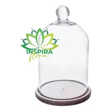 Imagem de Cúpula De Vidro Redoma De Vidro Grande C/base Madeira Flor 35Cm GG - F