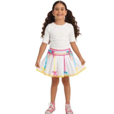 Imagem de Saia Festa Junina Infantil Branca Noivinha com Fitas Coloridas - Sulam