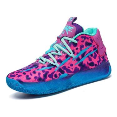 Imagem de FOTN Tênis feminino multicolorido com cadarço, cano alto, casual, respirável, esportivo, atlético, caminhada, corrida, basquete, Roxo - azul, 35