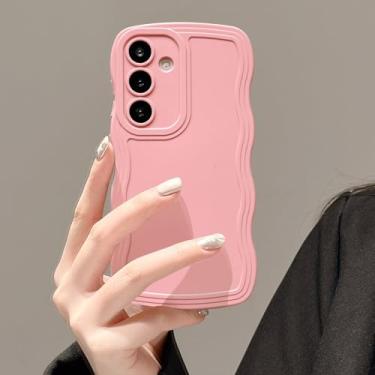 Imagem de UEEBAI Capa de silicone com moldura ondulada para Samsung Galaxy A55 5G, linda moldura ondulada slim fit à prova de choque capa macia bonita encaracolada feminina para Galaxy A55 5G, rosa