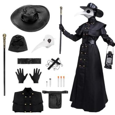 Imagem de Fantasia de Doutor da Peste para Dia das Bruxas, branco, 8 peças de roupa de médico da peste com máscara para fantasia masculina de Halloween, Preto feminino 02, XXG
