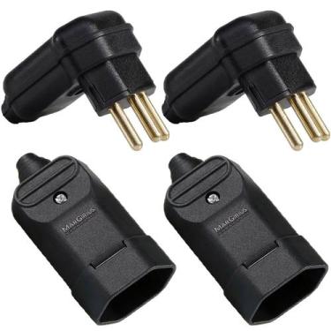 Imagem de 2 Plug Plugue Macho 3 Pinos 90 Graus 10a + 2 Tomada Femea 3 Pinos 20a 