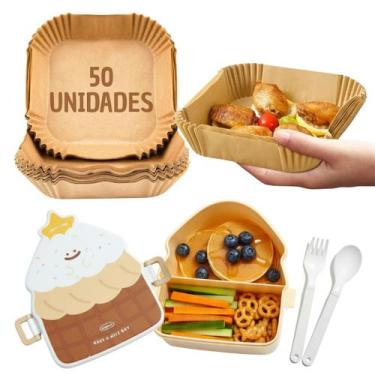 Imagem de Kit Marmita Lancheira Infantil Cupcake 50 Formas Papel Airfryer 1800ml