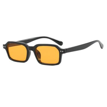 Imagem de Óculos de sol de armação pequena feminino Jelly Tea UV400 masculino com rebites punk para esportes ao ar livre, corrida e equitação, preto e laranja