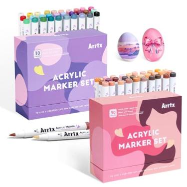 Imagem de Arrtx Canetas de tinta acrílica, 56 cores para pintura rupestre, ponta de pincel extra, cor pastel e cor da pele para pedra, vidro, ovo de Páscoa, madeira e pintura de tecido - não tóxica, sem odor