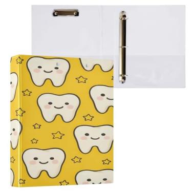 Imagem de CEBUGI Fichário com 3 anéis de dentes de desenho animado de 3 cm comporta 200 folhas, pastas com 3 bolsos de PVC transparentes para escritório, 31,5 x 27 x 6 cm, 1 pacote