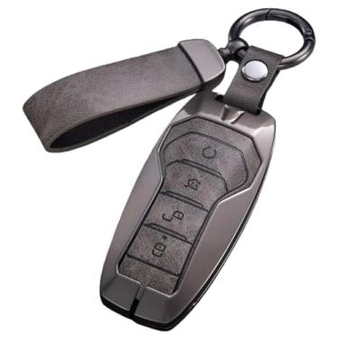 Imagem de Capa para chave de carro compatível com byd song plus/atto 3/han ev/tang dm/qin/seal/golfinho, couro, metal, controle remoto, chaveiro(A-Gray)