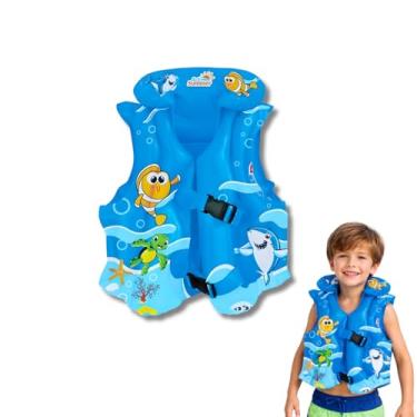 Imagem de Colete Inflável Infantil com Encosto Seguro para Piscina e Praia Crianças 4+ (azul)