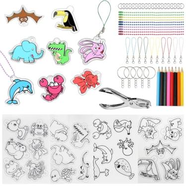 Imagem de Kit de chaveiro de 58 peças, com 20 folhas de papel retrátil de 20 x 14,5 cm, ganchos de orelha, broches, chaveiros coloridos e anéis de salto, furador, pinças – Ideal para artesanato DIY, crianças e