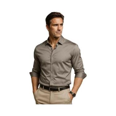 Imagem de Camisa Social Masculina Branca 6XL De Cetim Slim Fit Com Manga Longa E