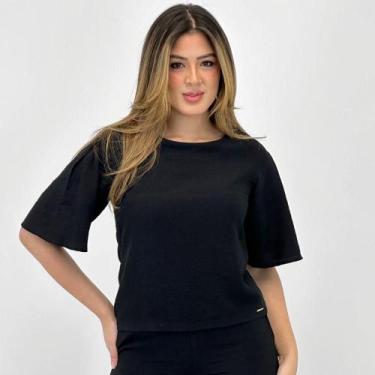 Imagem de Blusa Bana Bana Tecido Básica Manga Curta Feminina, P, Preto