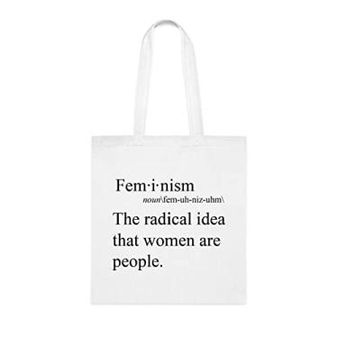 Imagem de Feminismo, a ideia radical de que as mulheres são pessoas, bolsa de feminismo, presente feminismo, bolsa de ombro, bolsas reutilizáveis, ideia de presente de cesta de Natal de aniversário, Branco