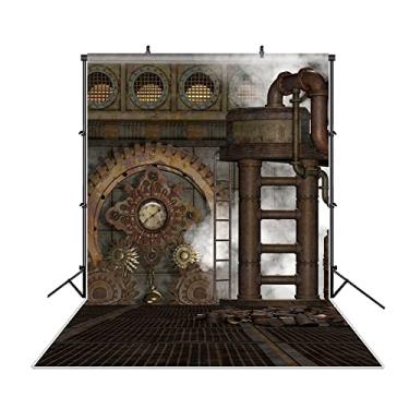 Imagem de DaShan 122 cm x 173 cm poliéster antigo vintage ferrugem Steampunk pano de fundo industrial engrenagem metal antigo Gearwheel fotografia fundo vaporizador máquina nostalgia ferro corrente pipelines YouTube Photo Props