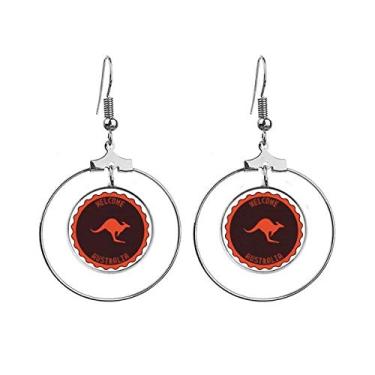 Imagem de Brincos com silhueta de Canguru Sabor Austrália Pingente de argola Joias Círculo