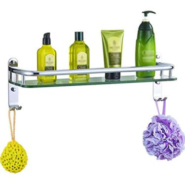 Imagem de Toalheiro, prateleira de vidro de banheiro, toalheiro grande de aço inoxidável com barra, suporte de toalha suporte de parede escovado (tamanho: 40 cm)