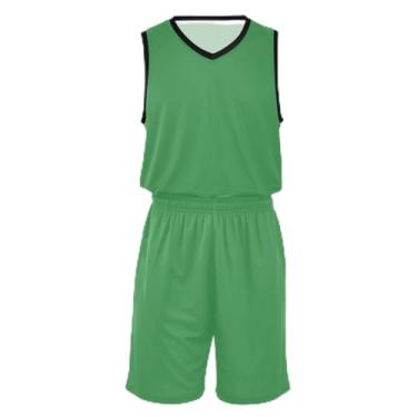 Imagem de CHIFIGNO Camiseta de basquete infantil com glitter dourado, tecido macio e confortável, vestido de jérsei de basquete 5T-13T, Trevo verde, P