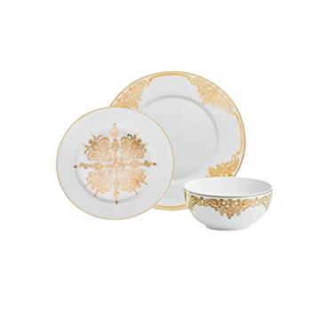 Imagem de Godinger Louça com prato de salada/sobremesa, prato de jantar e tigela, porcelana barroca do século 20 conjunto de 12 peças branco